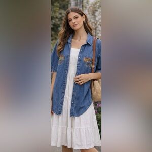 Vintage Denim Button Down Shirt - Oversized - 👵 Style